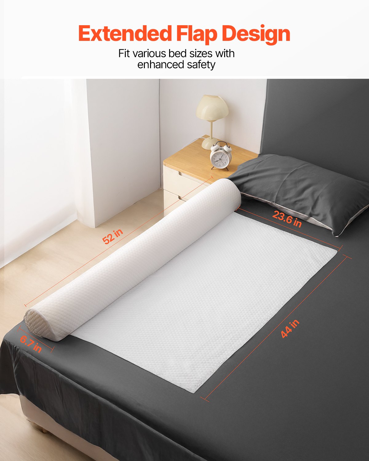 VEVOR Protector de Cama para Niños Pequeños, Barandilla de Cama Antideslizante con Solapa de Seguridad, con Funda Lavable a Máquina para Individuales, Matrimoniales, 1320 x 170 x 130 mm, 1 ud