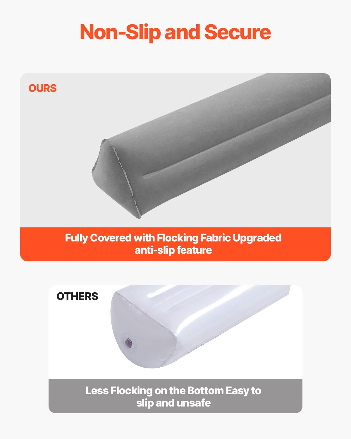 VEVOR Bed Rail 1205x160x180mm, Inflatable Bed Guard Rail with Hand Pump, Non-Slip, Bed Rail for Toddlers, for Single, Full, Queen & King Size Beds, Lightweight & Portable (Set of 2)