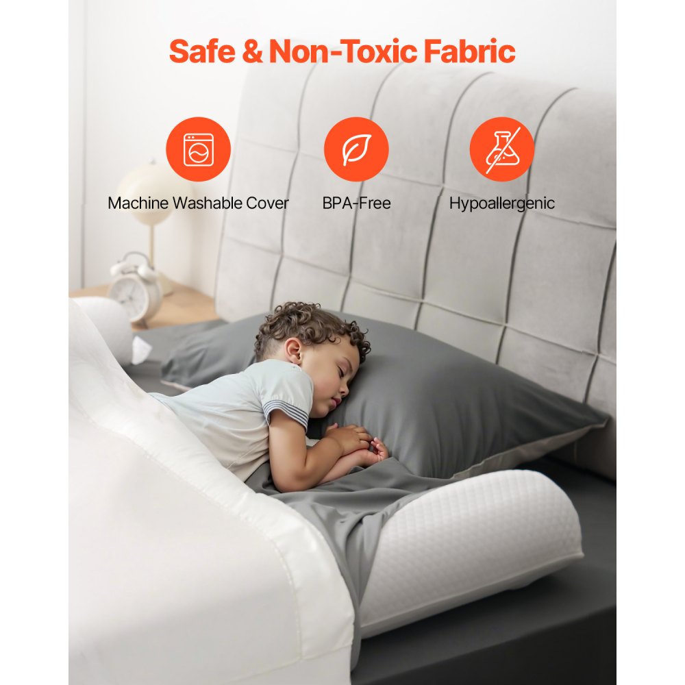 VEVOR Protector de Cama a Niños Pequeños, Barandilla de Cama con Solapa Seguridad, con Base Antideslizante y Funda Lavable a Máquina para Individuales, Matrimoniales, 1320 x 180 x 120 mm, 2 uds