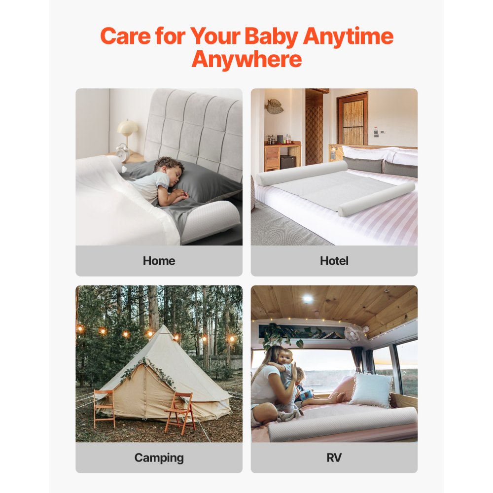VEVOR Protector de Cama a Niños Pequeños, Barandilla de Cama con Solapa Seguridad, con Base Antideslizante y Funda Lavable a Máquina para Individuales, Matrimoniales, 1320 x 180 x 120 mm, 2 uds