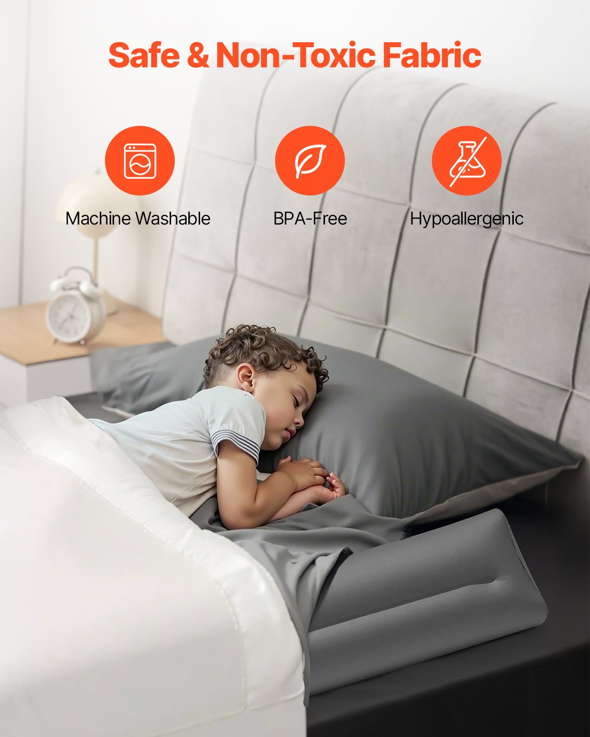 VEVOR Bed Rail 1323x690x160 mm, Inflatable Bed Guard Rail with Safety Flap, TPU Bed Edge Protector for Single, Double & Queen King Beds, Lightweight & Portable