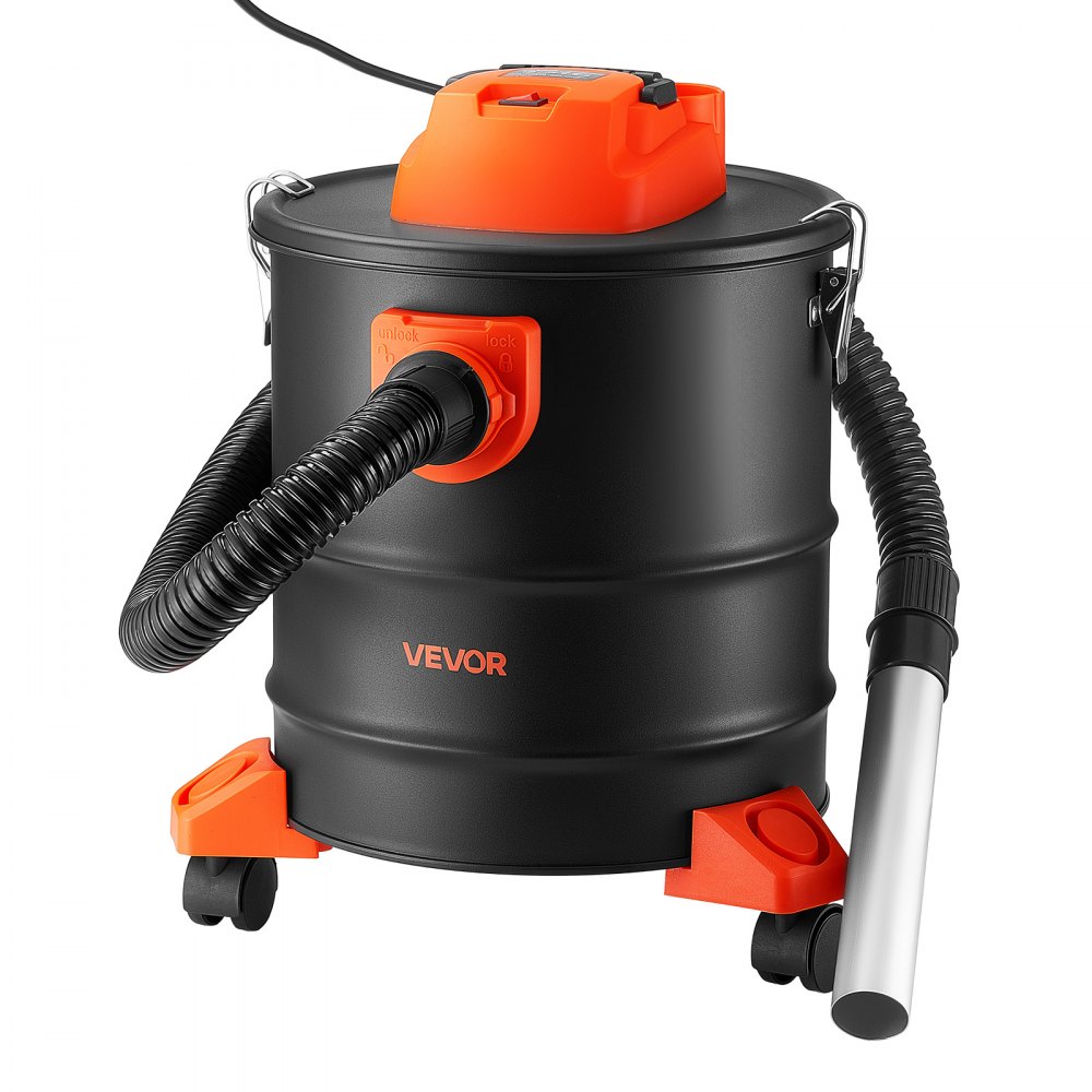 VEVOR Aspiradora de Cenizas 20 L 1200 W Limpiador de Chimeneas con Ruedas, con Doble Filtración, Acero SPCC, Manguera de 1,2 m y Función de Soplado para Estufas de Pellets, Leña, Braseros y Parrillas