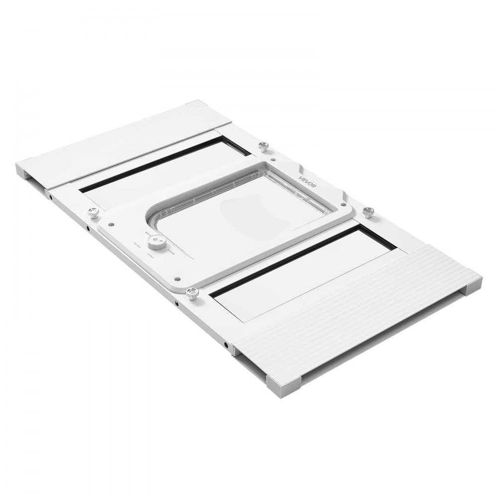 VEVOR Gatera para Gatitos para Ventana Ajustable de 58,4-71,1 cm Puerta para Gato 4 Modos de Cierre Marco de Aluminio y Cristal de Alta Transparencia Cierre Magnético para Mascotas Pequeñas, Blanco