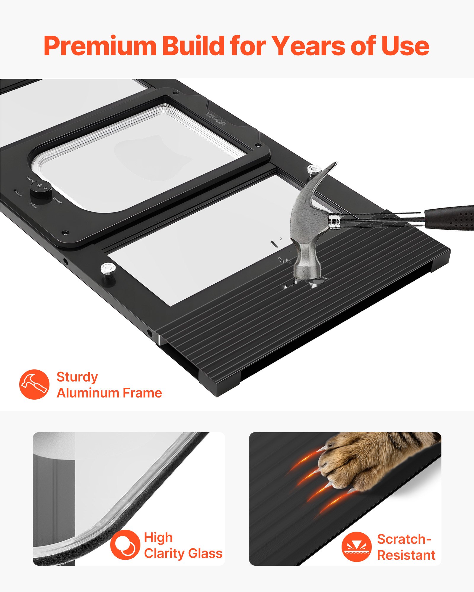 VEVOR Gatera para Gatitos para Ventana Ajustable de 68,6-81,3 cm Puerta para Gato 4 Modos de Cierre Marco de Aluminio y Cristal de Alta Transparencia Cierre Magnético para Mascotas Pequeñas, Negro