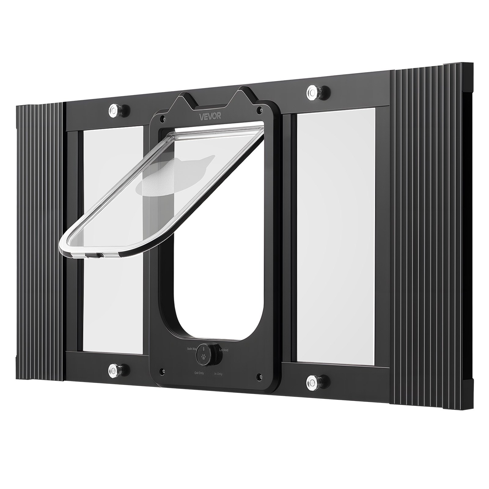 VEVOR Gatera para Gatitos para Ventana Ajustable de 68,6-81,3 cm Puerta para Gato 4 Modos de Cierre Marco de Aluminio y Cristal de Alta Transparencia Cierre Magnético para Mascotas Pequeñas, Negro