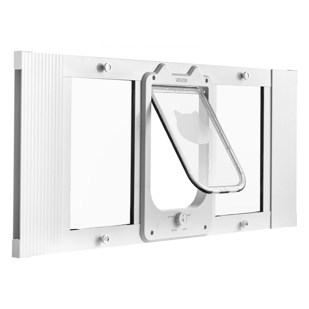 VEVOR Cat Door for Window, Adjustable to Fit Window Width 787-914 mm, 4 Secure Lock Modes, Aluminum Frame and High-Transparency Glass, Magnetic Closure, Weatherproof Quick-Fit Pet Door for Cats, White
