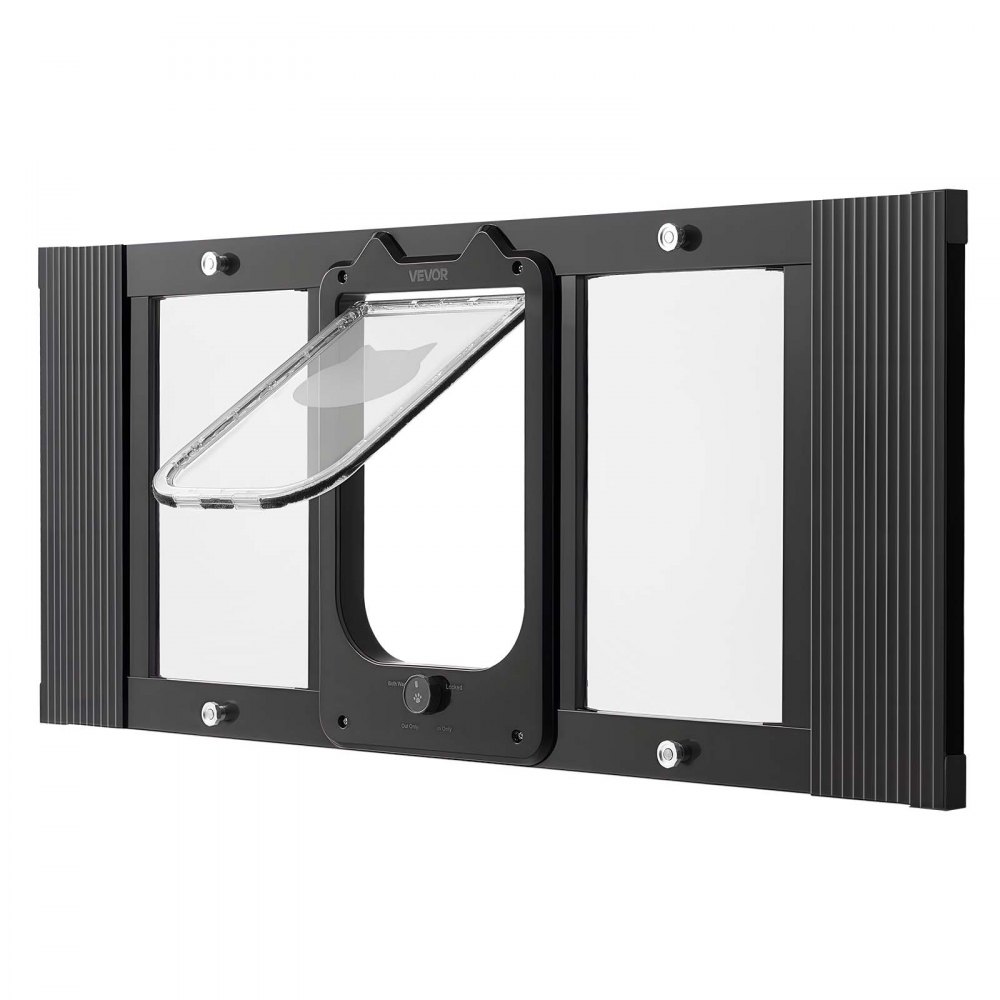VEVOR Gatera para Gatitos para Ventana Ajustable de 78,7-91,4 cm Puerta para Gato 4 Modos de Cierre Marco de Aluminio y Cristal de Alta Transparencia Cierre Magnético para Mascotas Pequeñas, Negro