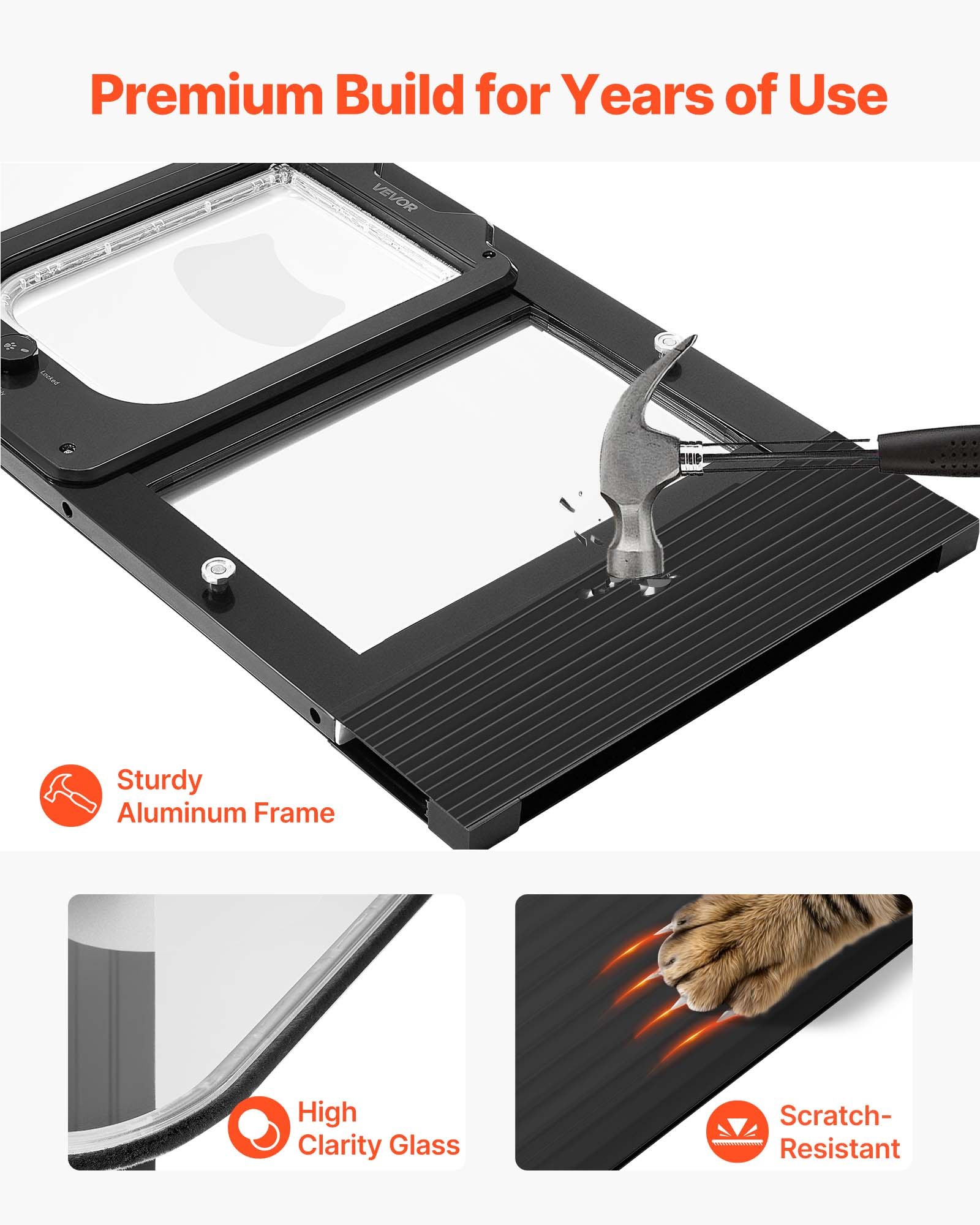 VEVOR Gatera para Gatitos para Ventana Ajustable de 78,7-91,4 cm Puerta para Gato 4 Modos de Cierre Marco de Aluminio y Cristal de Alta Transparencia Cierre Magnético para Mascotas Pequeñas, Negro