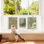 VEVOR Gatera para Gatitos para Ventana Ajustable de 88,9-101,6 cm Puerta para Gato 4 Modos de Cierre Marco de Aluminio y Cristal de Alta Transparencia Cierre Magnético para Mascotas Pequeñas, Blanco
