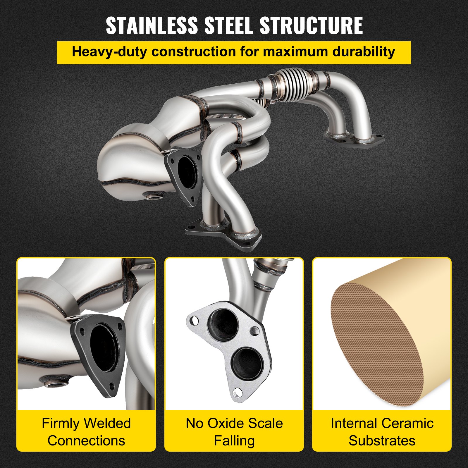 VEVOR Junta del Colector de Escape Catalizador de Escape de Alto Flujo de Acero Inoxidable Atornillable y Sistema de Escape Directo de Brida a Brida para Subaru 2005-2010 y Saab 9-2X 2006 2,5 L