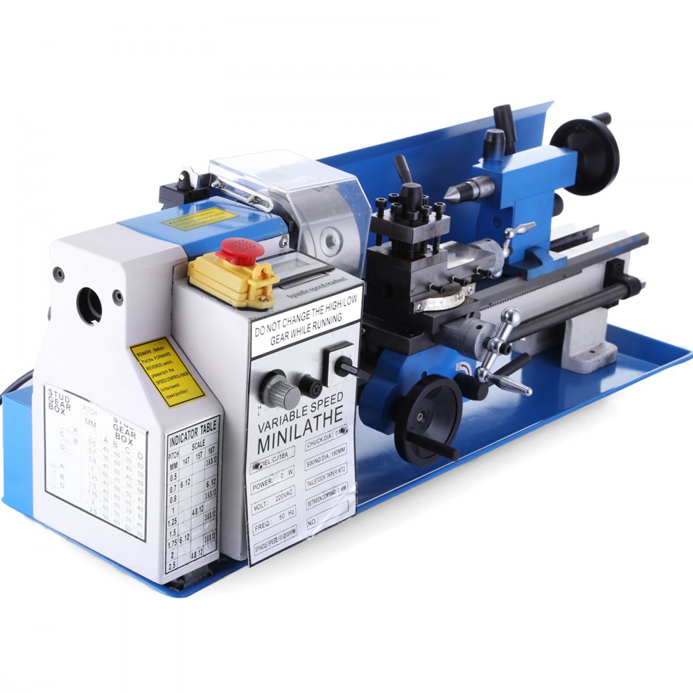 VEVOR Mini Torno de Metal 220V 550W Cono de Contrapunto MT2 Mini Torno de Precisión Distancia entre Centros 350mm 50-2500RPM Máquina de Torno para Fabricación de Buje, Husillo, Prototipo, Modelo