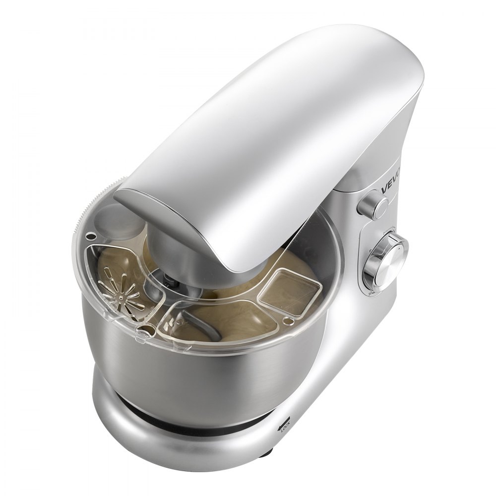 VEVOR Batidora de Pie/Máquina de Cocina para Hornear, 1500 W, con Bol de Acero Inoxidable, 4,2 L, Gancho para Masa, Batidor y Varillas, Basculante Ajustable de 10 Velocidades, 357 x 225 x 285 mm