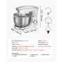 VEVOR Batidora de Pie/Máquina de Cocina para Hornear, 1500 W, con Bol de Acero Inoxidable, 4,2 L, Gancho para Masa, Batidor y Varillas, Basculante Ajustable de 10 Velocidades, 357 x 225 x 285 mm