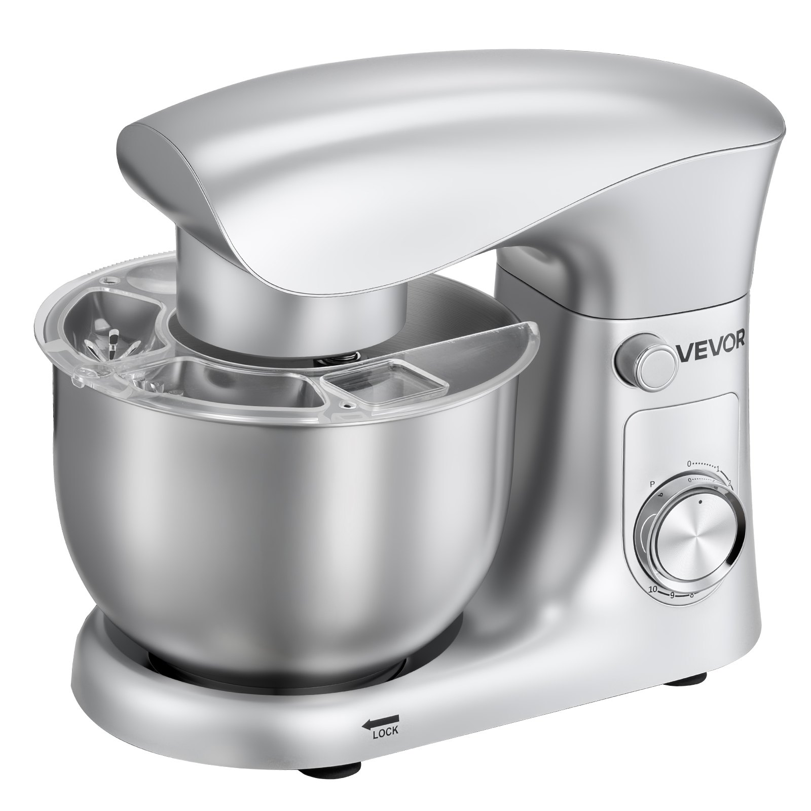 VEVOR Batidora de Pie/Máquina de Cocina para Hornear, 1500 W, con Bol de Acero Inoxidable, 4,2 L, Gancho para Masa, Batidor y Varillas, Basculante Ajustable de 10 Velocidades, 357 x 225 x 285 mm