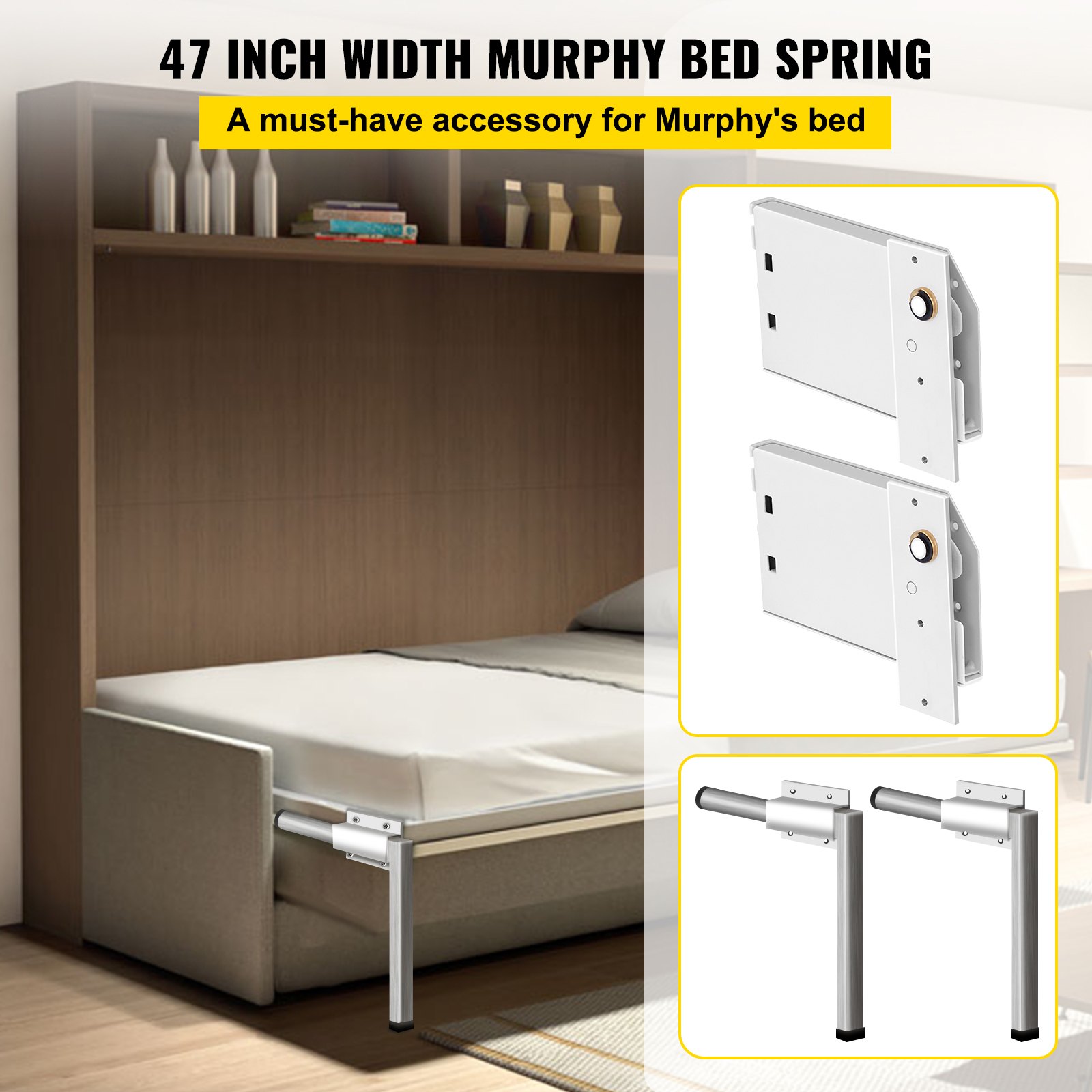 VEVOR Kit de mecanismo de montaje en pared con resorte, capacidad de carga resistente de 250 kg, kit de bricolaje, soporte de cama para cama Murphy de 0,9 a 1,2 m cama Queen horizontal, blanco