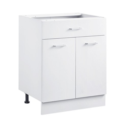 VEVOR Gabinete de Piso con Cajón y 2 Puertas 60 x 47,7 x 81,6 cm Armario de Pie sin Ensamblar Gabinete de Suelo Cajón de Cierre Suave y Estante Ajustable para Oficina, Casa, Baño, Cocina, Blanco