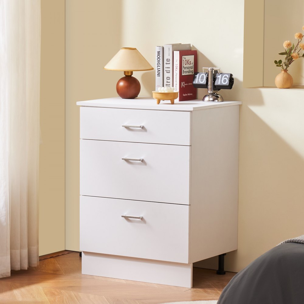 VEVOR Gabinete de Piso con 3 Cajones 600 x 475 x 816 mm Armario de Pie sin Ensamblar Gabinete de Suelo Gabinete Listo para Ensamblar Cajón de Cierre Suave para Oficina, Casa, Baño, Cocina, Blanco