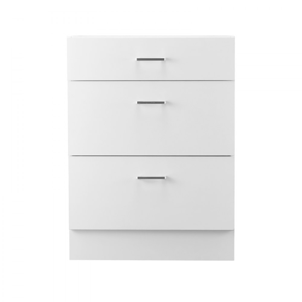 VEVOR Gabinete de Piso con 3 Cajones 600 x 475 x 816 mm Armario de Pie sin Ensamblar Gabinete de Suelo Gabinete Listo para Ensamblar Cajón de Cierre Suave para Oficina, Casa, Baño, Cocina, Blanco