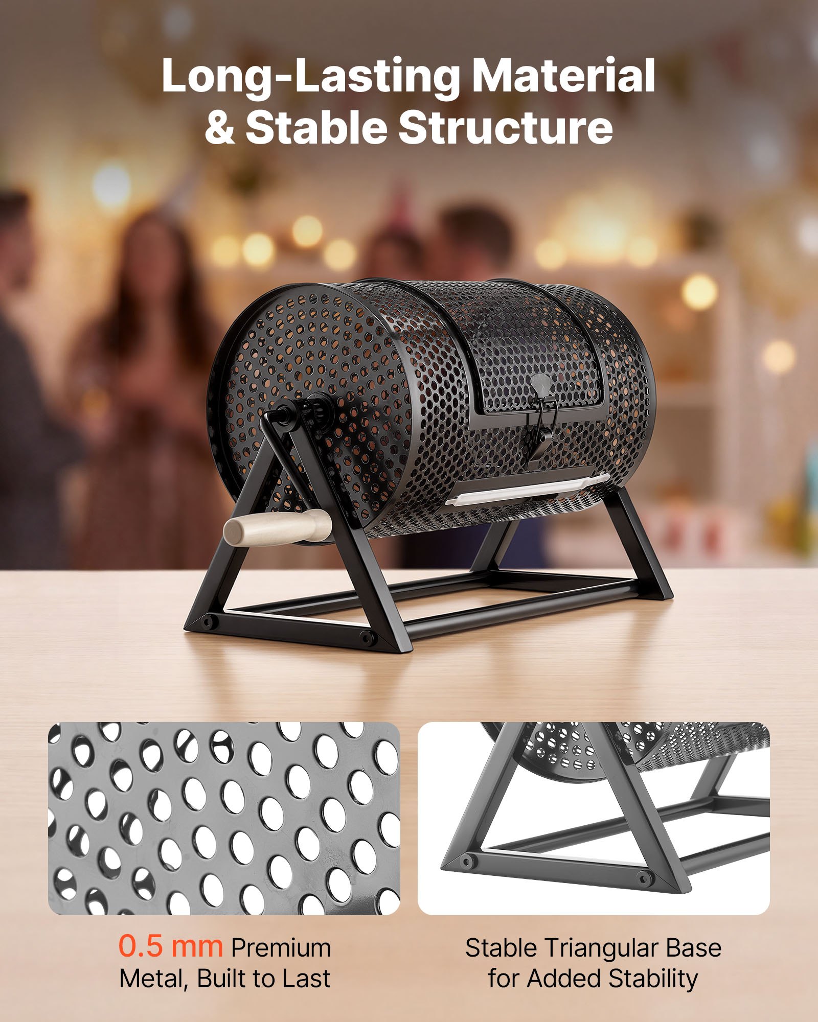 VEVOR Tambor de Rifa 295 x 167 mm, Tómbola de Lotería, 2500 Boletos o 100 Bolas, Rueda Giratoria para Sorteo con Asa y Base Estable, Diseño Sencillo, para Juego de Bingo Fiestas Eventos, Color Negro