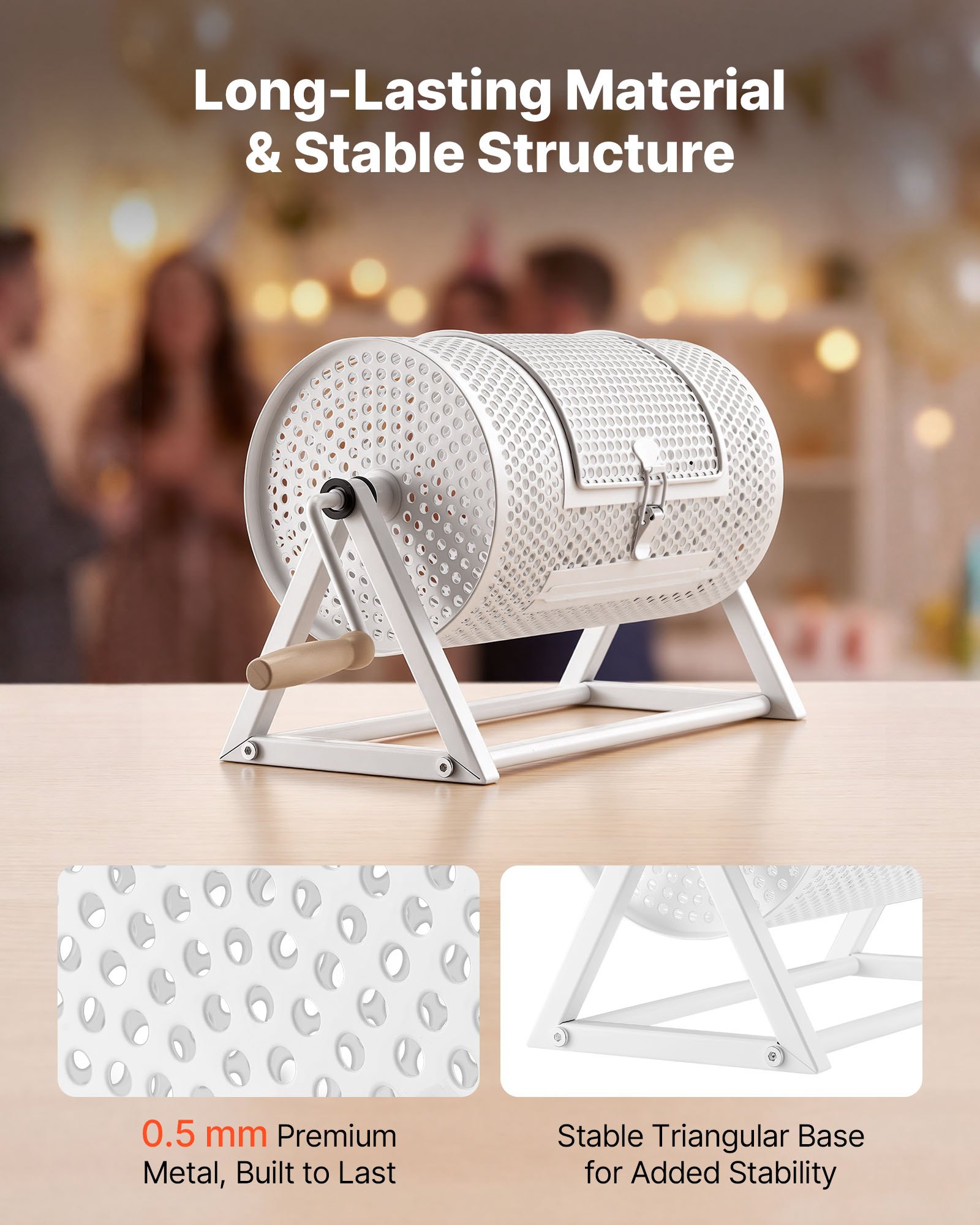 VEVOR Tambor de Rifa 295 x 167 mm, Tómbola de Lotería, Capacidad de 2500 Boletos o 100 Bolas, Canasta Giratoria para Lotería, Estructura Triangular, para Juego de Bingo Fiesta Eventos, Color Blanco