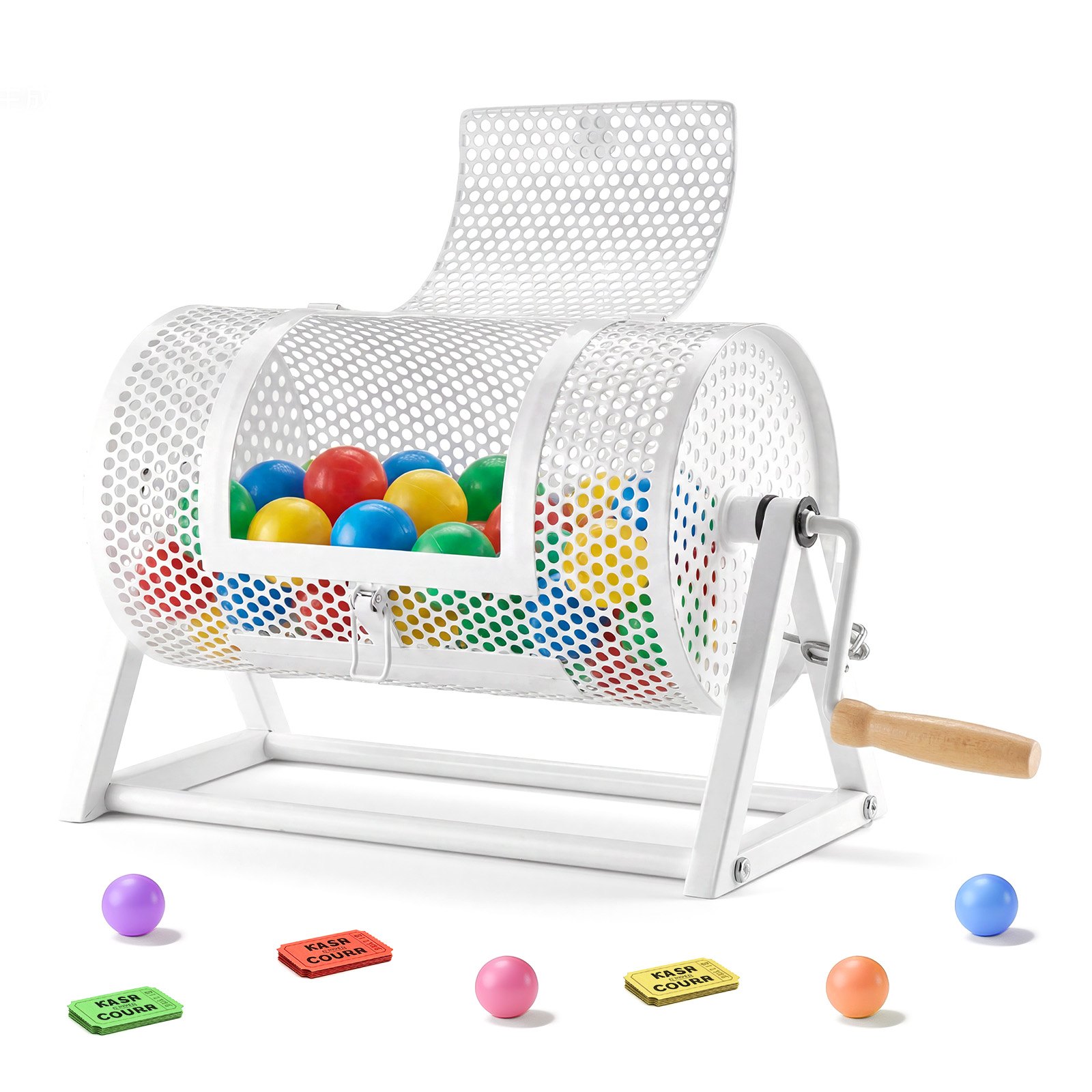 VEVOR Tambor de Rifa 295 x 167 mm, Tómbola de Lotería, Capacidad de 2500 Boletos o 100 Bolas, Canasta Giratoria para Lotería, Estructura Triangular, para Juego de Bingo Fiesta Eventos, Color Blanco