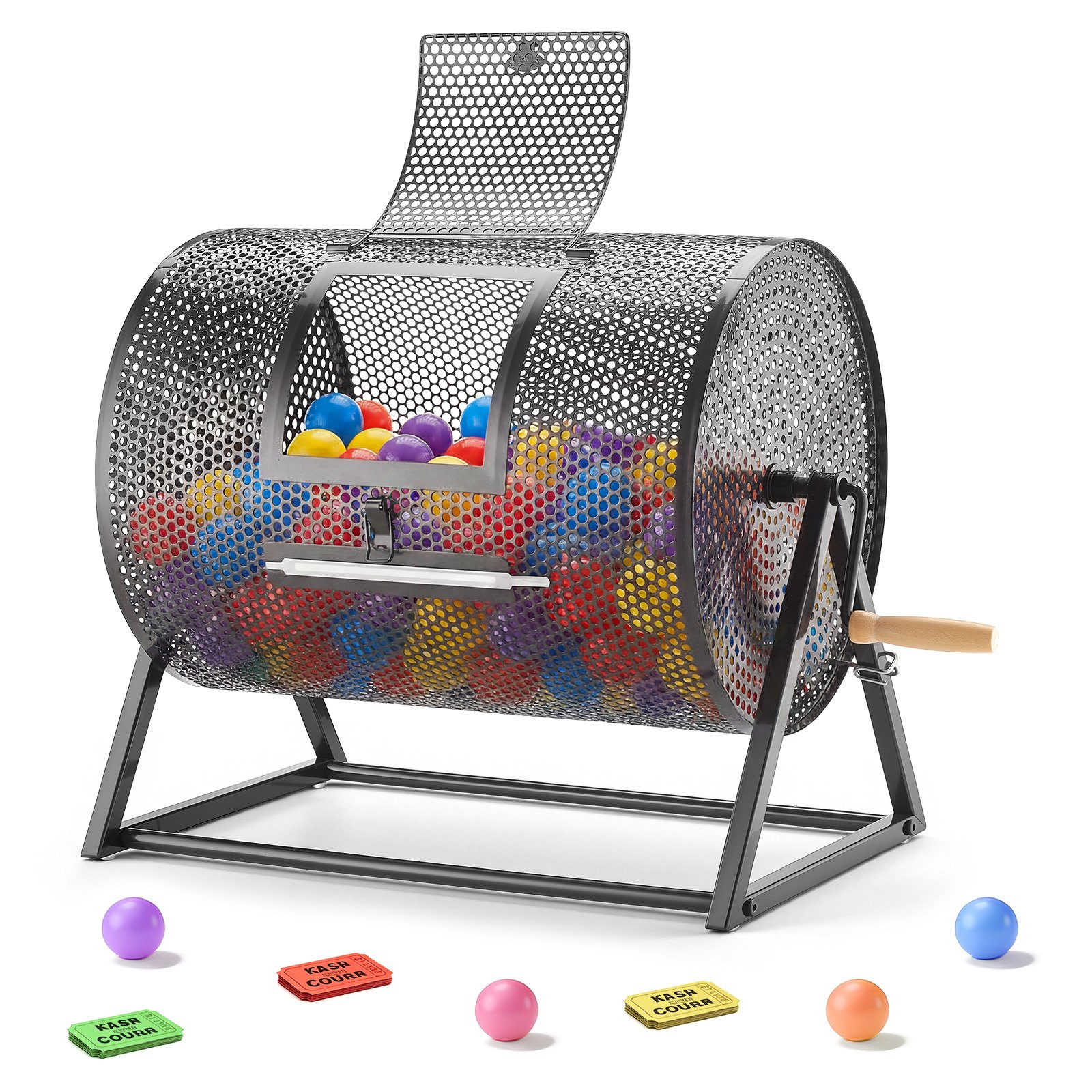 VEVOR Tambor de Rifa, 410 x 302 mm, Tómbola de Lotería, 5000 Boletos o 200 Bolas, Tambor Giratorio de Sorteo, Estructura Triangular, Base Reforzada, para Fiestas Eventos Juego de Bingo, Color Negro