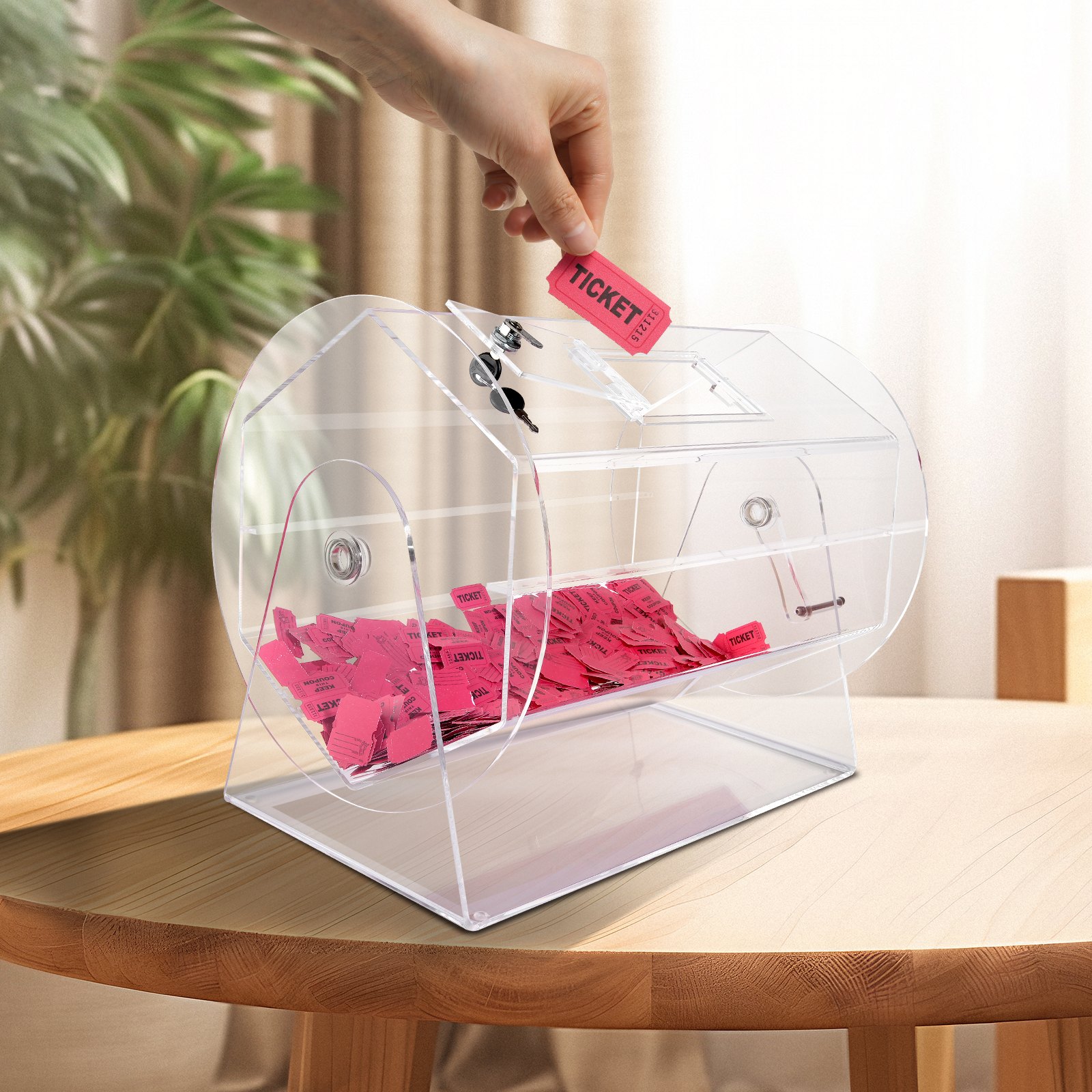 VEVOR Tambor de Lotería de Acrílico para Rifa Capacidad de 10000 Boletos o 300 Bolas Jaula de Juego de Bingo Transparente con 2 Llaves 565 x 1450 mm para Votación, Evento, Fiesta, Sala de Estar