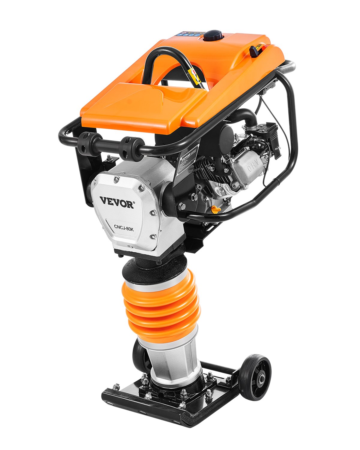 VEVOR 6.5 HP vibratory rammer, fuel-powered 196 cc engine rammer, 1632 kg impact force, 66 cm max. compaction depth, four springs, trench rammer for soil, gravel, concrete slabs, foundations