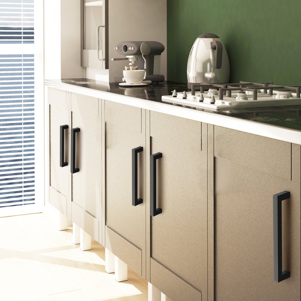 VEVOR Tiradores para Muebles de Cocina, 30 Piezas, Tiradores para Puertas de Gabinetes de Acero Inoxidable, Espacio entre Orificios Centrales 160 mm, Tiradores Cuadrados para Cocina, Baño, Negro Mate