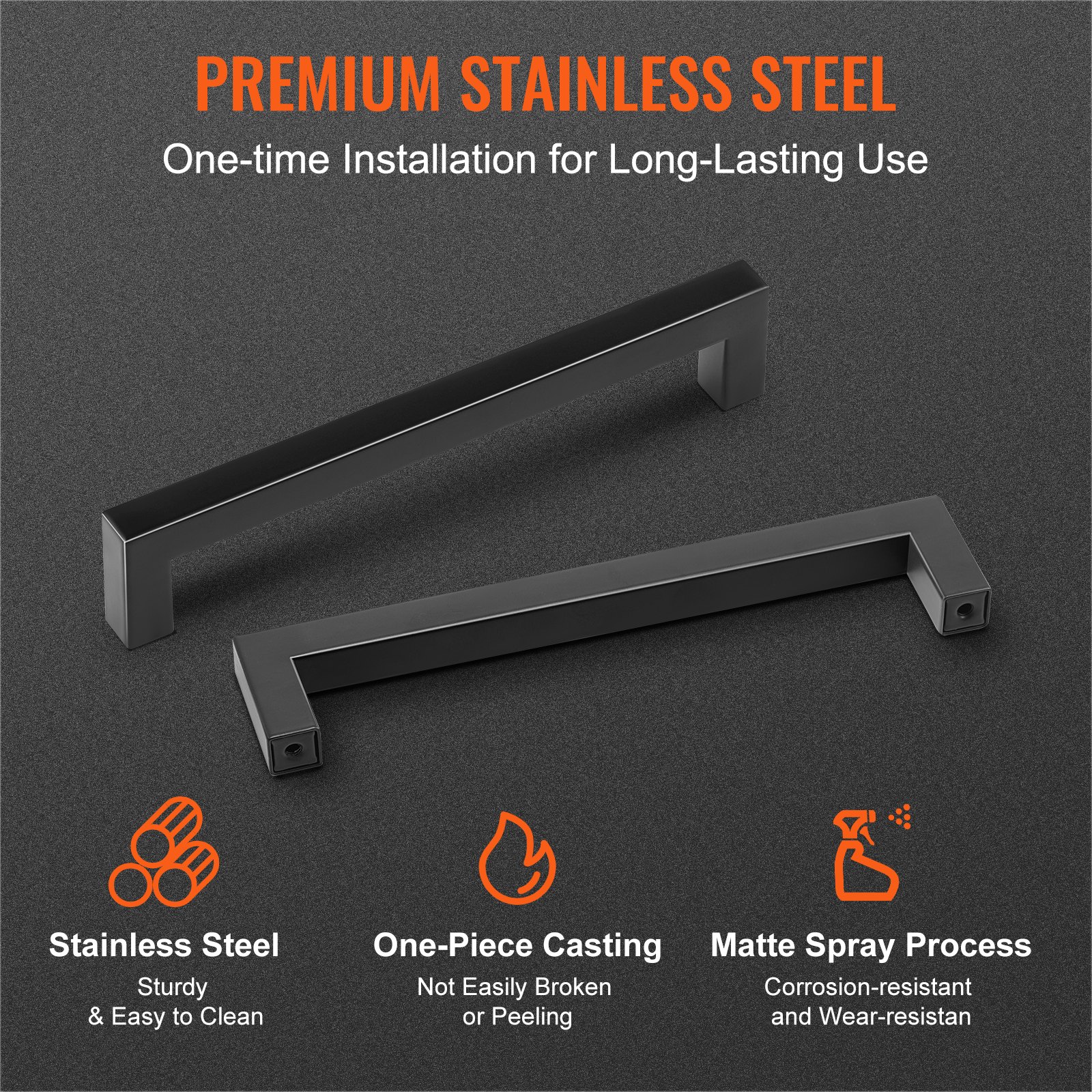 VEVOR Tiradores para Muebles de Cocina, 30 Piezas, Tiradores para Puertas de Gabinetes de Acero Inoxidable, Espacio entre Orificios Centrales 160 mm, Tiradores Cuadrados para Cocina, Baño, Negro Mate