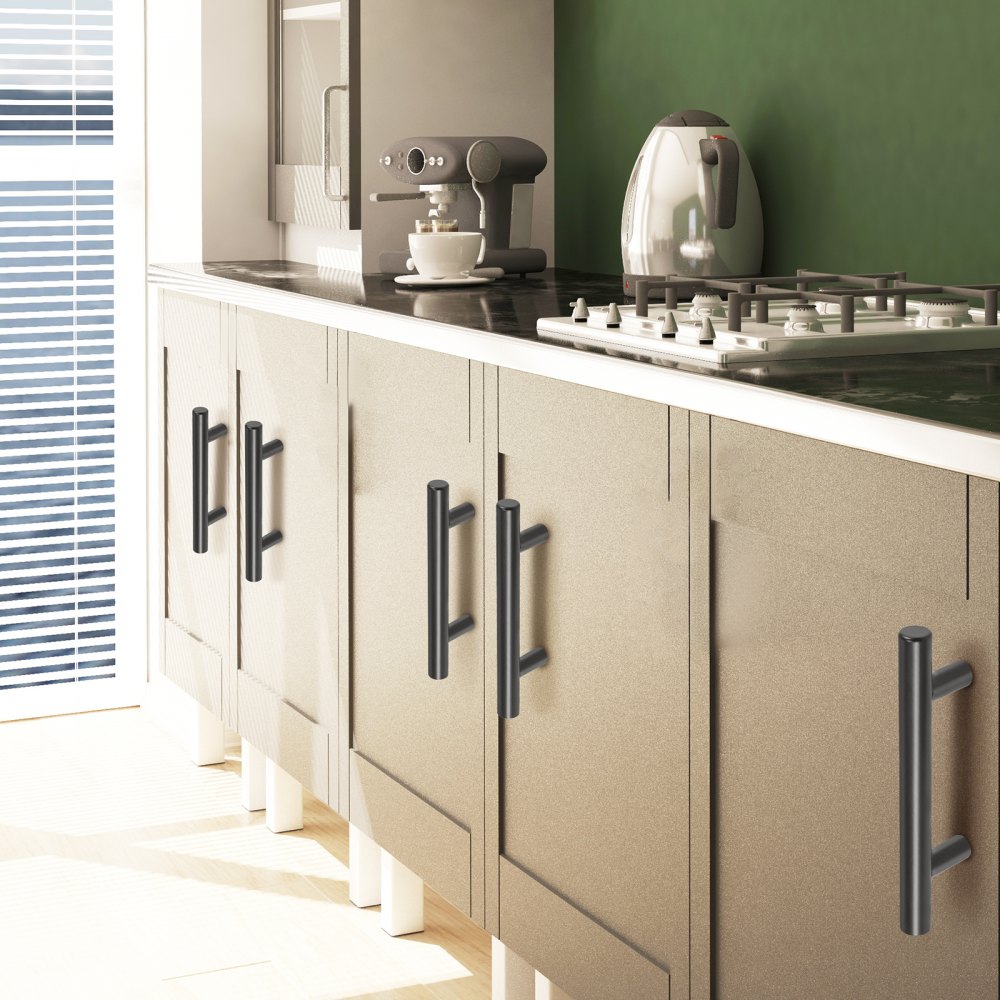 VEVOR Tiradores para Muebles de Cocina, 30 Piezas, Tiradores para Puertas de Gabinetes de Acero Inoxidable, Espacio entre Orificios Centrales 76 mm, Tiradores para Cajones, Cocina, Baño, Negro Mate