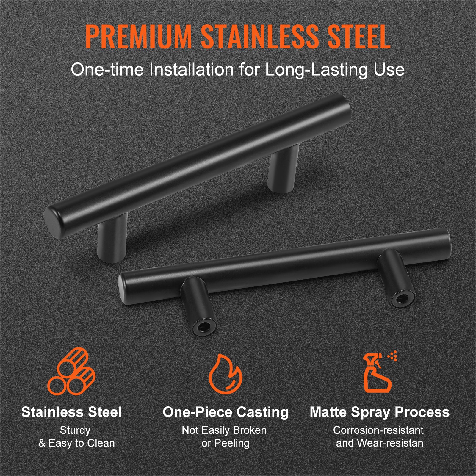 VEVOR Tiradores para Muebles de Cocina, 30 Piezas, Tiradores para Puertas de Gabinetes de Acero Inoxidable, Espacio entre Orificios Centrales 76 mm, Tiradores para Cajones, Cocina, Baño, Negro Mate