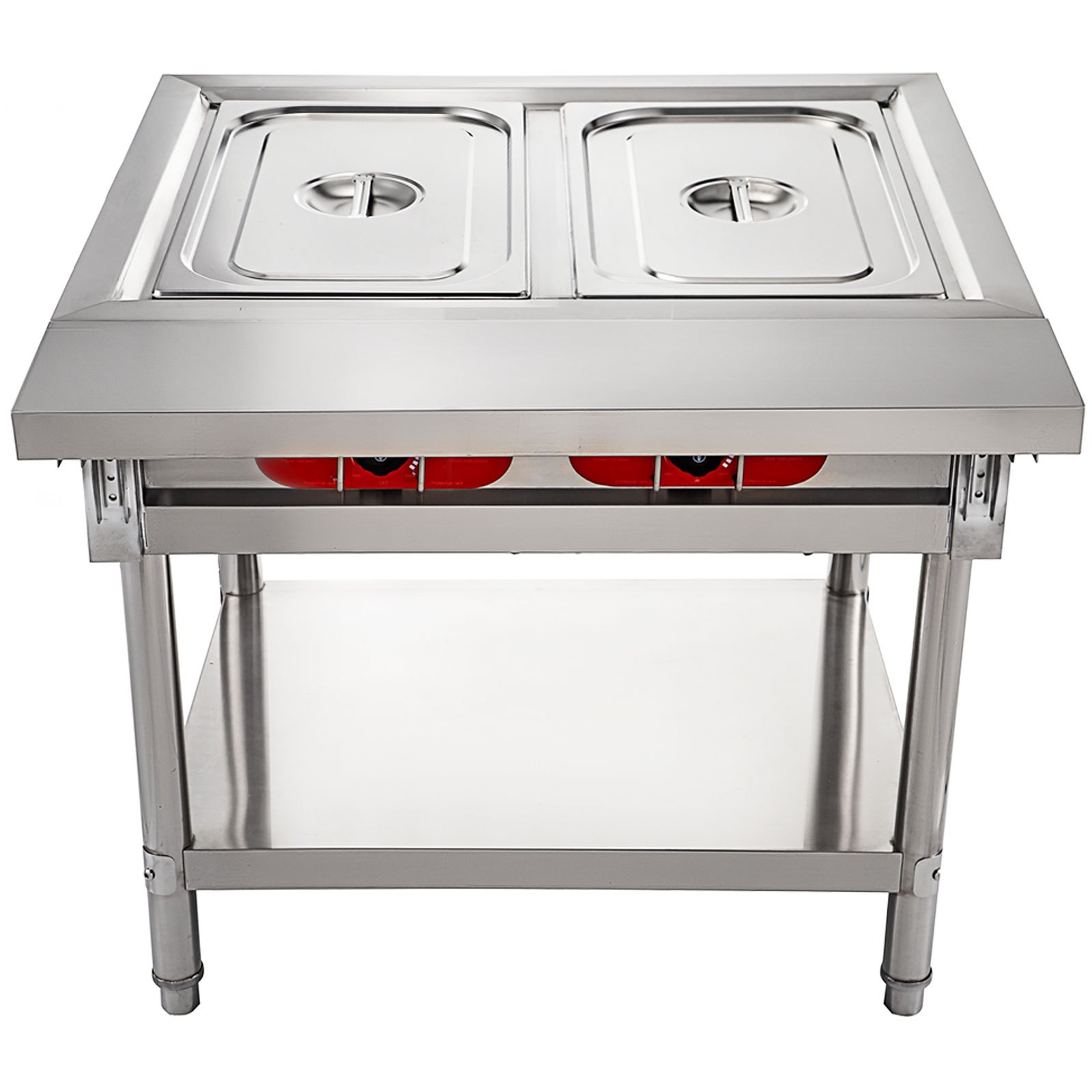 VEVOR Calentador Comida Buffet de Acero Inoxidable 1500 W, Bandeja Alimentos Calientes con Eléctrica con 2 Pozos de 51x31x15 cm, Mesa de Buffet Comercial Control de Temperatura de 30-100 Centígrados