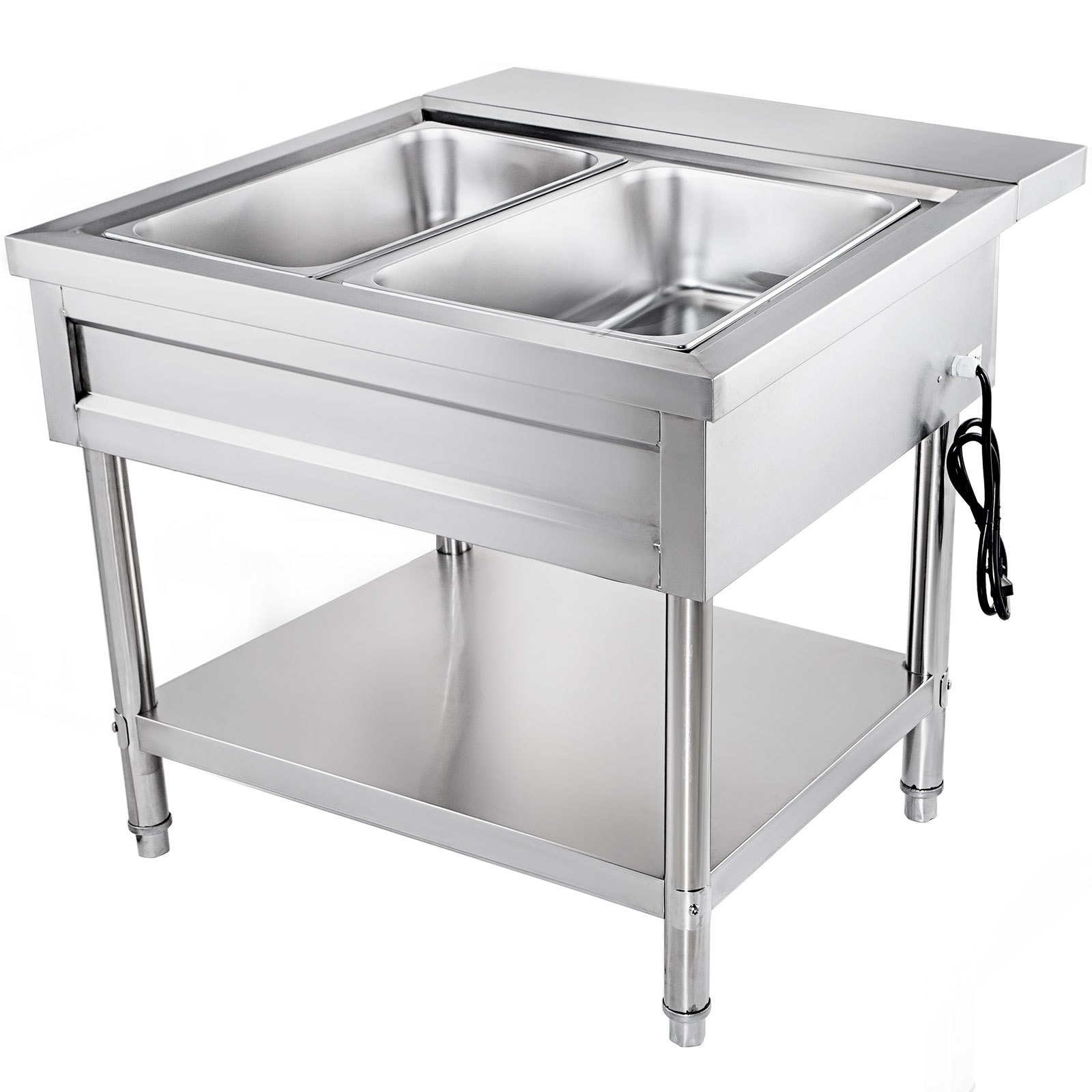 VEVOR Calentador Comida Buffet de Acero Inoxidable 1500 W, Bandeja Alimentos Calientes con Eléctrica con 2 Pozos de 51x31x15 cm, Mesa de Buffet Comercial Control de Temperatura de 30-100 Centígrados