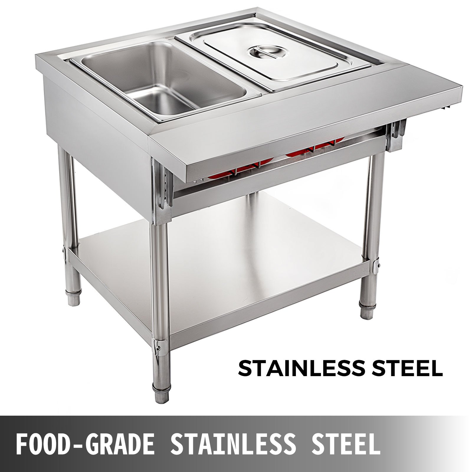 VEVOR Calentador Comida Buffet de Acero Inoxidable 1500 W, Bandeja Alimentos Calientes con Eléctrica con 2 Pozos de 51x31x15 cm, Mesa de Buffet Comercial Control de Temperatura de 30-100 Centígrados