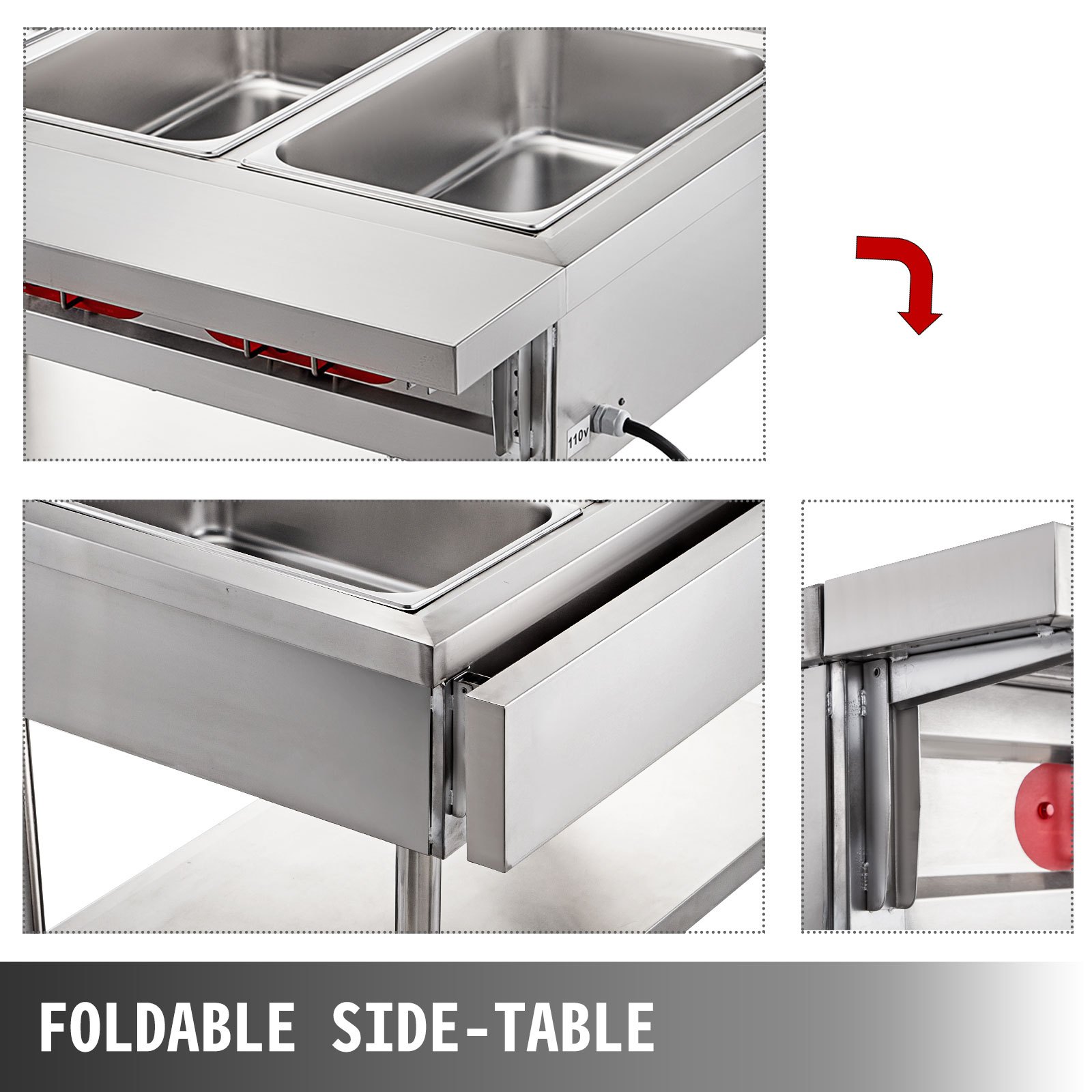 VEVOR Calentador Comida Buffet de Acero Inoxidable 1500 W, Bandeja Alimentos Calientes con Eléctrica con 2 Pozos de 51x31x15 cm, Mesa de Buffet Comercial Control de Temperatura de 30-100 Centígrados
