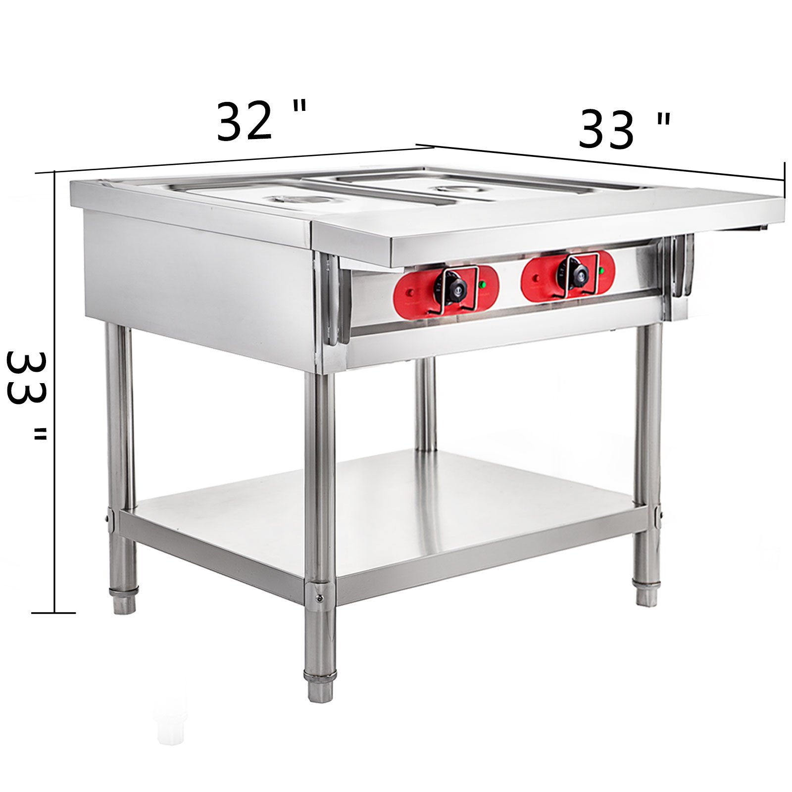 VEVOR Calentador Comida Buffet de Acero Inoxidable 1500 W, Bandeja Alimentos Calientes con Eléctrica con 2 Pozos de 51x31x15 cm, Mesa de Buffet Comercial Control de Temperatura de 30-100 Centígrados