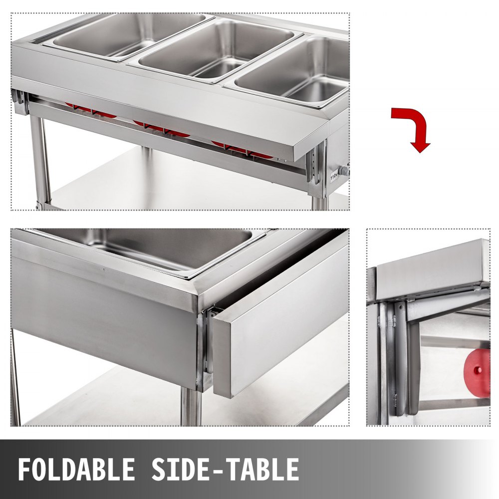 VEVOR Calentador Comida Buffet de Acero Inoxidable 1500 W, Bandeja Alimentos Calientes con Eléctrica con 3 Pozos de 51x31x15 cm, Mesa de Buffet Comercial Control de Temperatura de 30-100 Centígrados