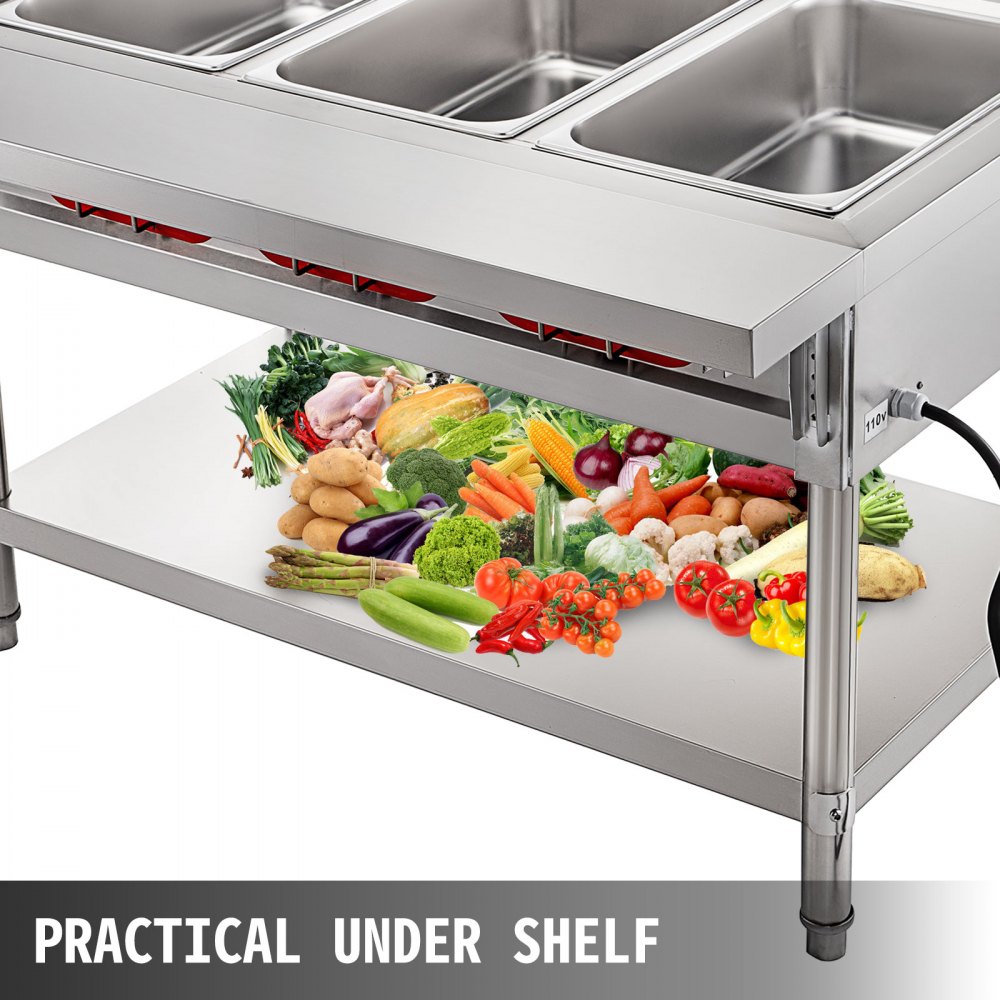 VEVOR Calentador Comida Buffet de Acero Inoxidable 1500 W, Bandeja Alimentos Calientes con Eléctrica con 3 Pozos de 51x31x15 cm, Mesa de Buffet Comercial Control de Temperatura de 30-100 Centígrados
