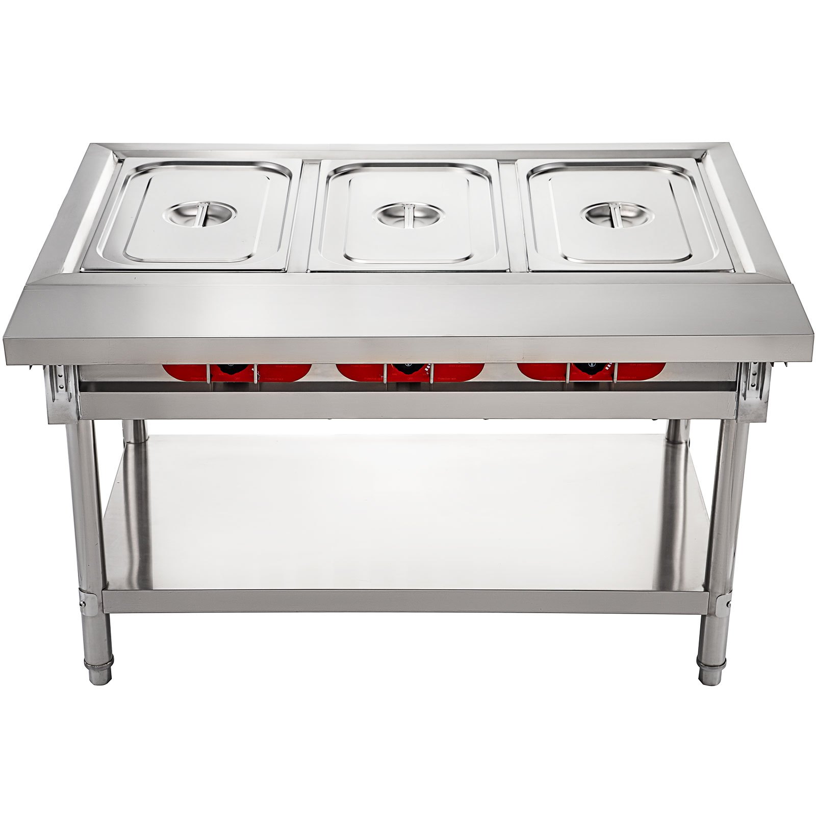 VEVOR Calentador Comida Buffet de Acero Inoxidable 1500 W, Bandeja Alimentos Calientes con Eléctrica con 3 Pozos de 51x31x15 cm, Mesa de Buffet Comercial Control de Temperatura de 30-100 Centígrados