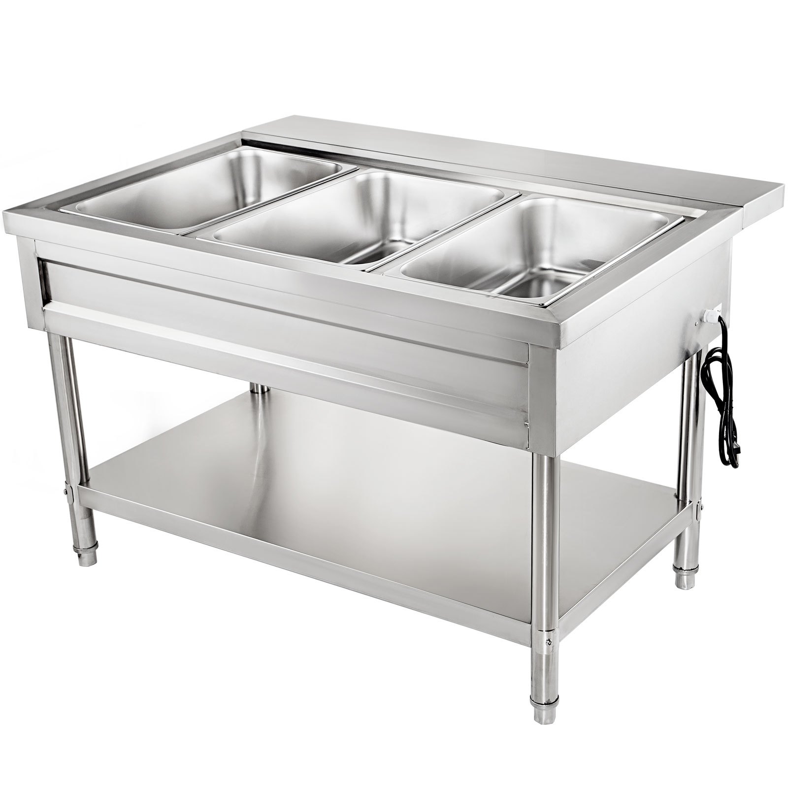 VEVOR Calentador Comida Buffet de Acero Inoxidable 1500 W, Bandeja Alimentos Calientes con Eléctrica con 3 Pozos de 51x31x15 cm, Mesa de Buffet Comercial Control de Temperatura de 30-100 Centígrados