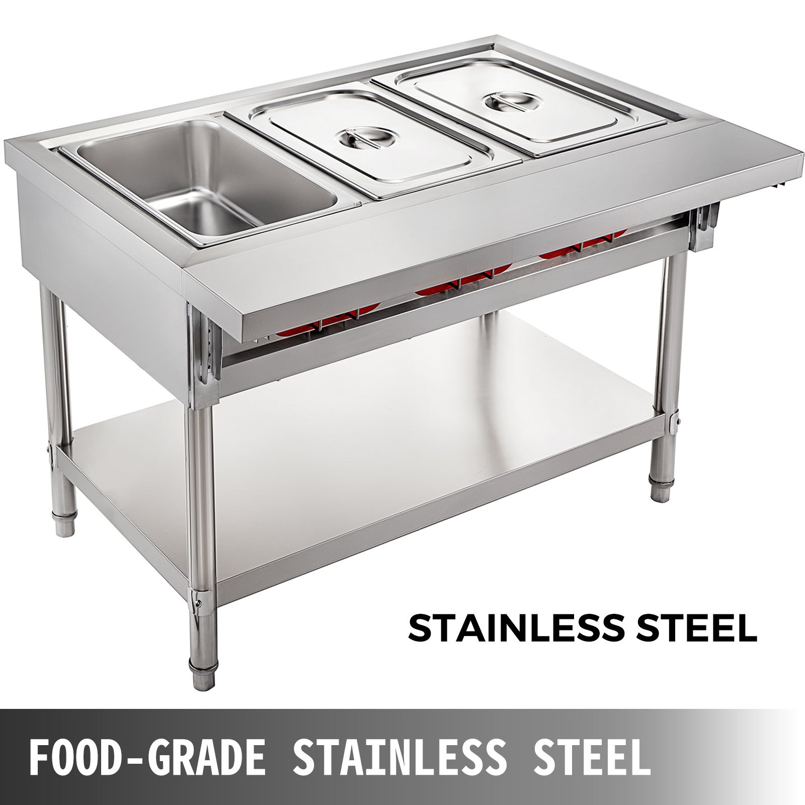 VEVOR Calentador Comida Buffet de Acero Inoxidable 1500 W, Bandeja Alimentos Calientes con Eléctrica con 3 Pozos de 51x31x15 cm, Mesa de Buffet Comercial Control de Temperatura de 30-100 Centígrados