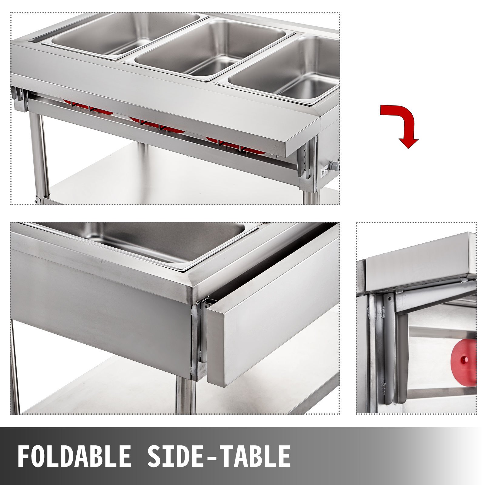 VEVOR Calentador Comida Buffet de Acero Inoxidable 1500 W, Bandeja Alimentos Calientes con Eléctrica con 3 Pozos de 51x31x15 cm, Mesa de Buffet Comercial Control de Temperatura de 30-100 Centígrados