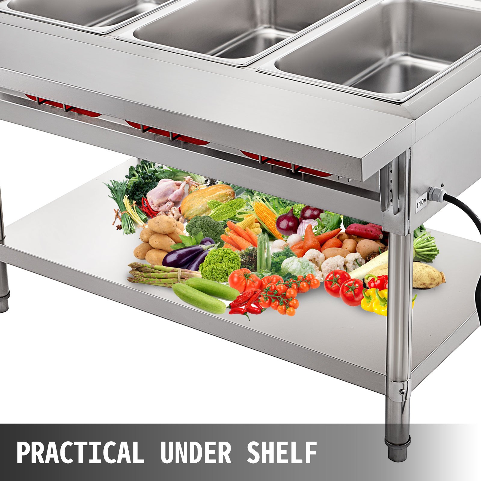 VEVOR Calentador Comida Buffet de Acero Inoxidable 1500 W, Bandeja Alimentos Calientes con Eléctrica con 3 Pozos de 51x31x15 cm, Mesa de Buffet Comercial Control de Temperatura de 30-100 Centígrados
