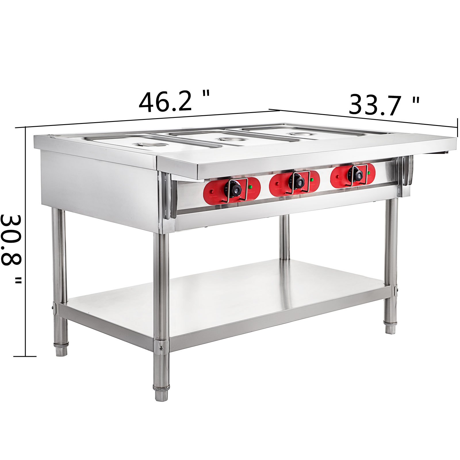 VEVOR Calentador Comida Buffet de Acero Inoxidable 1500 W, Bandeja Alimentos Calientes con Eléctrica con 3 Pozos de 51x31x15 cm, Mesa de Buffet Comercial Control de Temperatura de 30-100 Centígrados