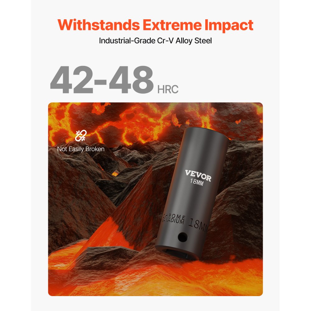 VEVOR Juego de vasos de impacto de 1/2", 43 piezas, vasos de impacto métricos estándar profundos de 9-30 mm, acero de aleación CR-V de 6 puntos, con barra de extensión y estuche de transporte