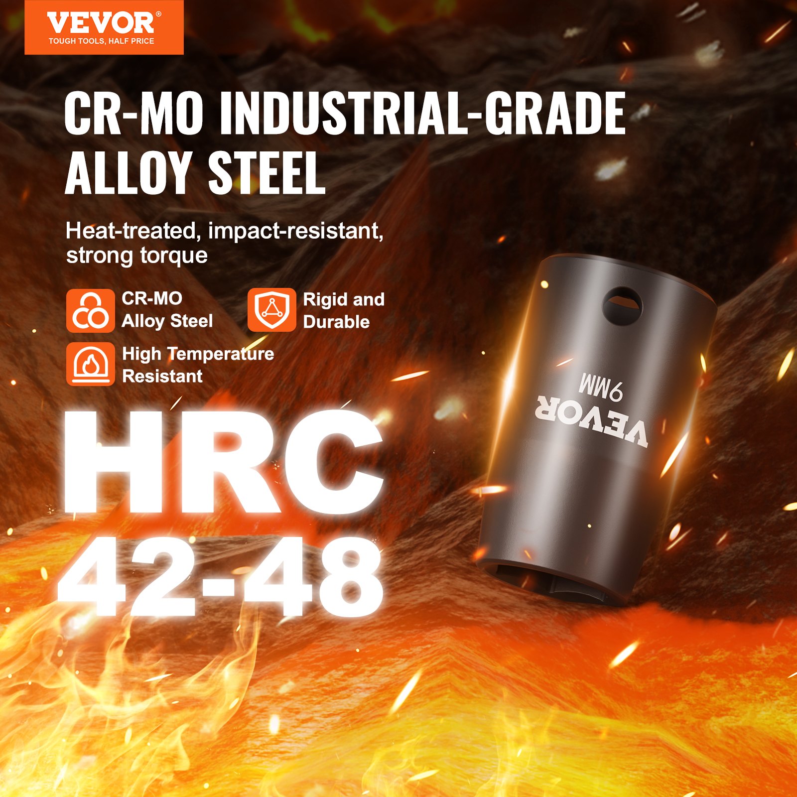 VEVOR 3/8-inch Impact Socket Set, 14-Piece Flat Socket Set Metric 7-20 mm, 6-Point Cr-Mo Alloy Steel for Automotive Repair, Easy-to-Read Size Markings, Robust Construction, Includes Storage Case