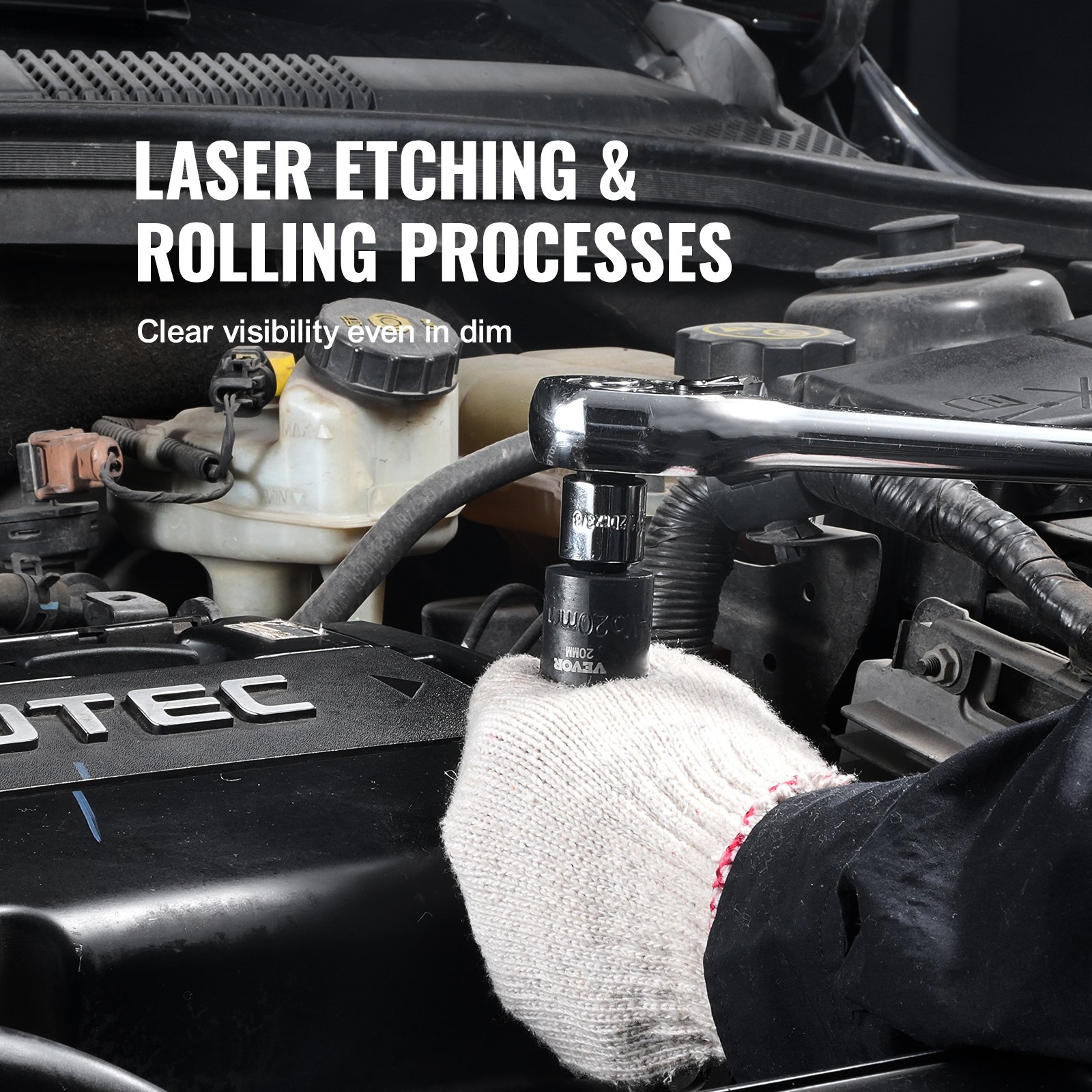 VEVOR 3/8-inch Impact Socket Set, 14-Piece Flat Socket Set Metric 7-20 mm, 6-Point Cr-Mo Alloy Steel for Automotive Repair, Easy-to-Read Size Markings, Robust Construction, Includes Storage Case