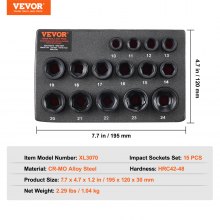 VEVOR Juego de Llaves de Vaso de Impacto 9,5mm 15 PCS Herramienta de Trinquete