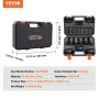 VEVOR 1/2 inch socket set, CR-V alloy steel, 9-piece socket set, 29-38 mm deep sockets, impact wrench, HRC 42-48, includes tool case, metric screw extractor